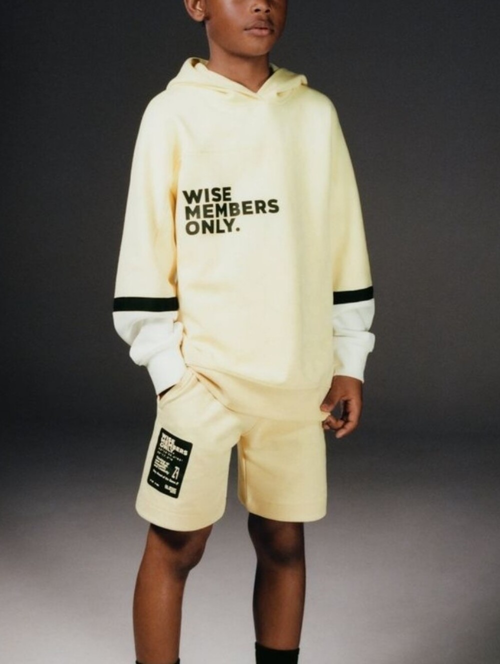 Zara Cream Hoodie with Black Text and Stripe Size 11-12Y